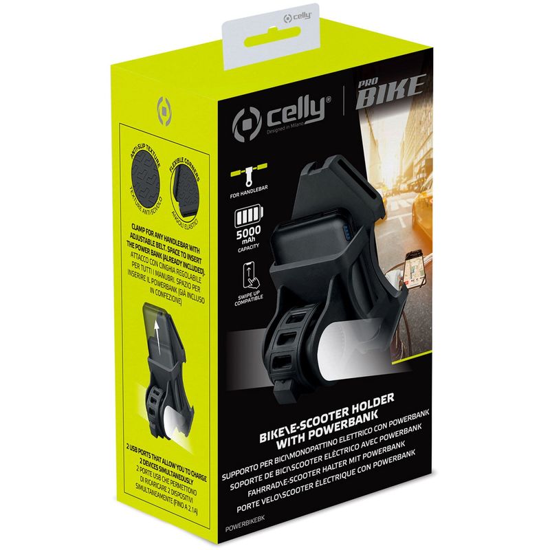 Cykel-/e-scooterhållare med inbyggd powerbank