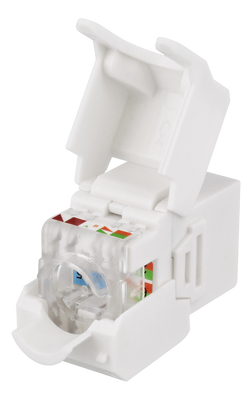 DELTACO Cat6A Keystone-uttag, 28AWG slim, verktygsfri, plast, vit