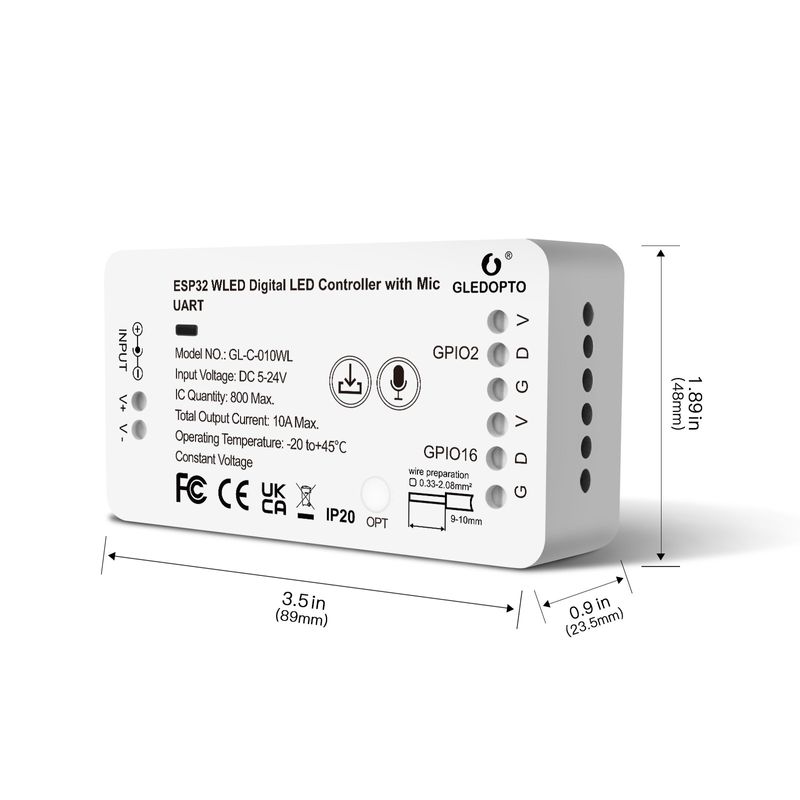 ESP32 WLED Digital LED Strip Controller Mic | Micro - B Port