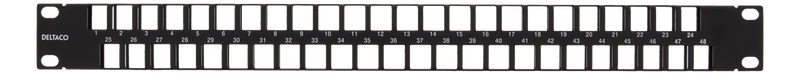 DELTACO 19" Open patch panel, 48 ports, 1U, aluminum, black.