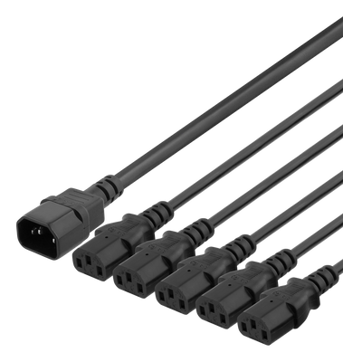 Apparatkabel 2m, IEC C14 - 5x IEC C13, 10A/250V, Y-Splitter, svart
