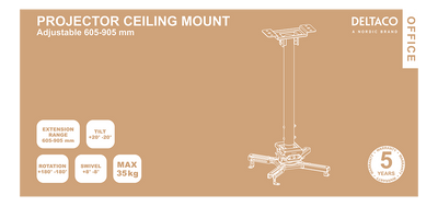 DELTACO Office Projector Adjustable Ceiling mount, 605mm-905mm, 35kg