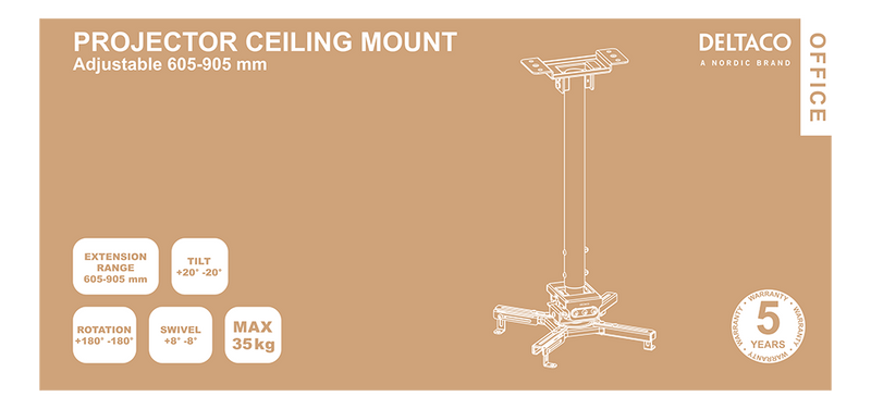 DELTACO Office Projector Adjustable Ceiling mount, 605mm-905mm, 35kg