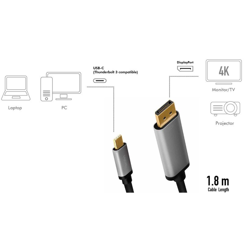 USB-C -> DisplayPort 4K/60Hz Aluminium 1,8m