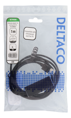 DELTACO Ethernet Adapter for ChromeCast, USB, RJ45, Black