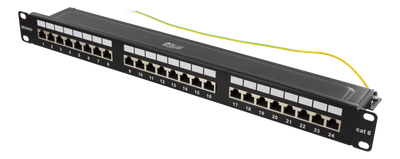 DELTACO 19" patchpanel, 24xRJ45, Cat6, 10Gbps, 1U, STP, metall, svart