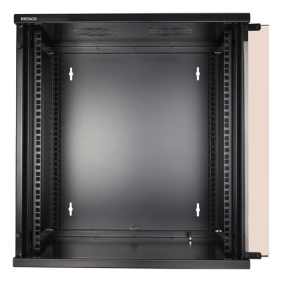 DELTACO 19" cabinet, 12U, 540x450mm, can be used as a floor-standing or wall-mounted unit, with a glass door, black.