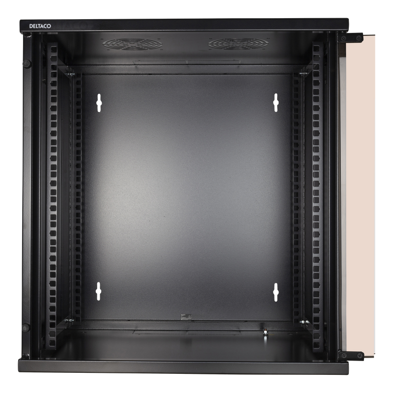 DELTACO 19" cabinet, 12U, 540x450mm, can be used as a floor-standing or wall-mounted unit, with a glass door, black.