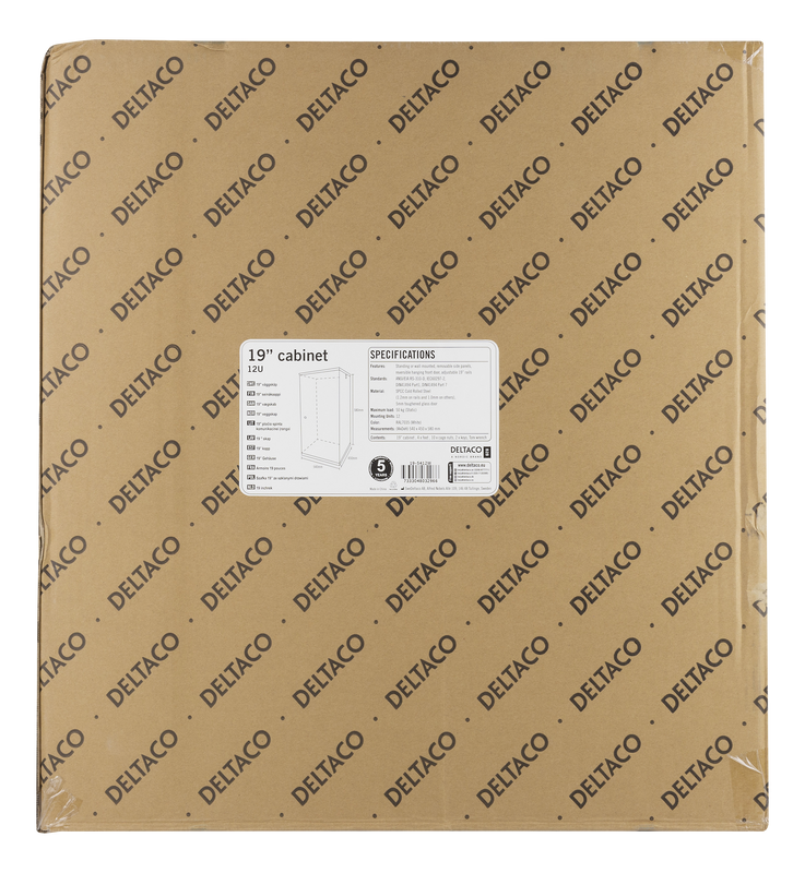 DELTACO 19" Cabinet, 12U, 540x450mm, floor standing or wall mounted, glass door, white.