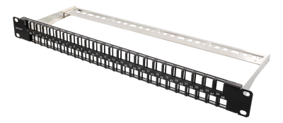 DELTACO 19" Öppen patchpanel, 48 platser, 1U, aluminium, svart
