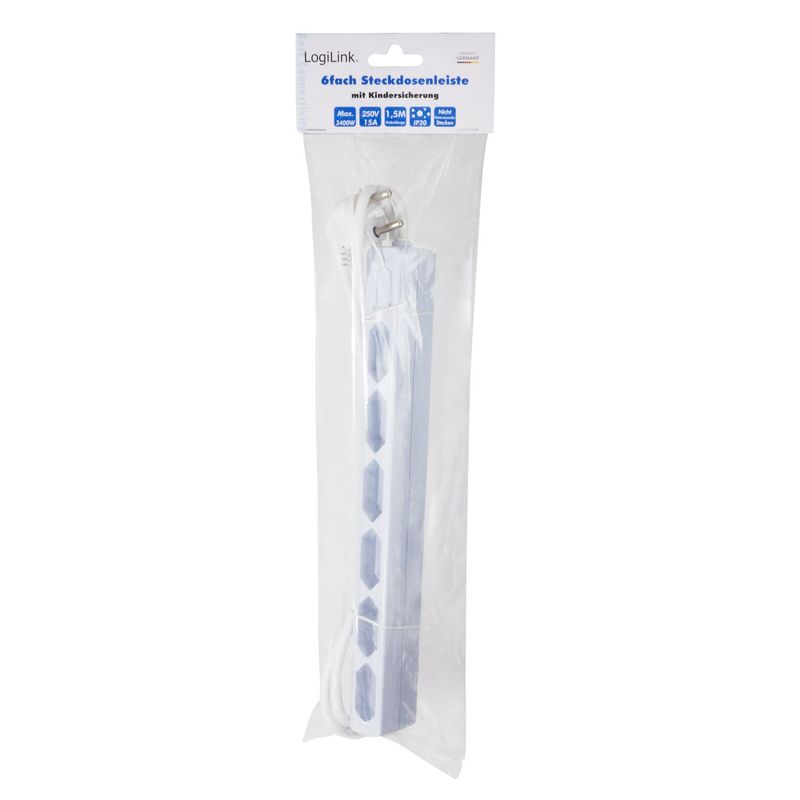 Grenuttag Slim Euro 6vägs 1,5m Vit