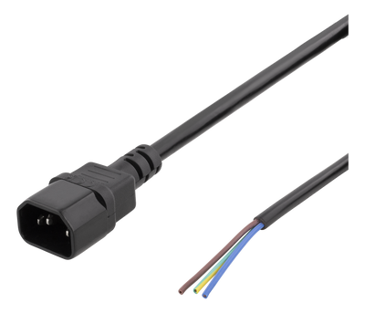 Kabel 2m, C14 - öppen ände, IEC C14, 10A, svart