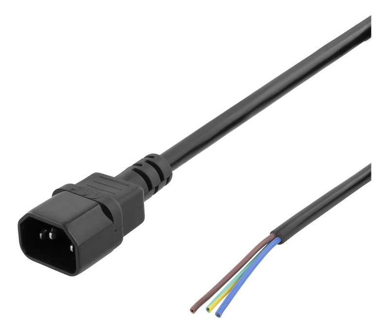 Kabel 2m, C14 - öppen ände, IEC C14, 10A, svart