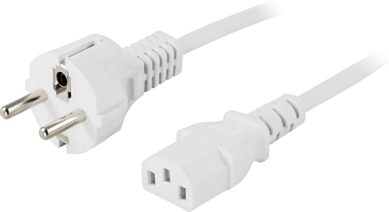 Apparatus cable 2m, plug CEE 7/7 - plug IEC C13, white.