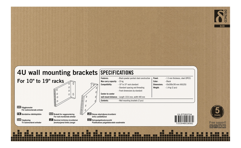 DELTACO 10"-19" wall rack with adjustable width, 4U, 25kg load capacity