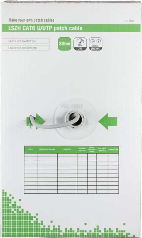 DELTACO UTP patchkabel, LSZH, Cat6, 305m, box, grå