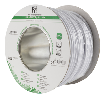 DELTACO U/UTP patchkabel, LSZH, Cat6, 100m, vit