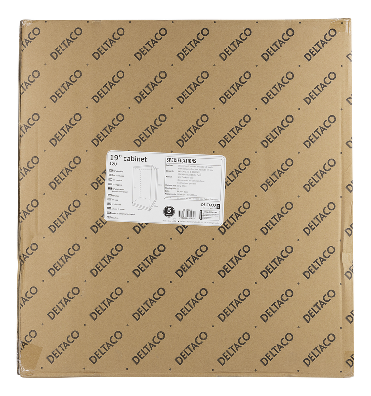 DELTACO 19" cabinet, 12U, 540x450mm, can be used as a floor-standing or wall-mounted unit, with a glass door, black.