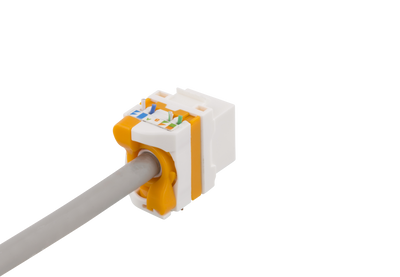 DELTACO Cat6A Keystone-uttag, verktygsfri, plast, vit/orange