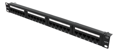 DELTACO 19" patchpanel, 24xRJ45, Cat6, UTP, krone-plintar, 1U, svart