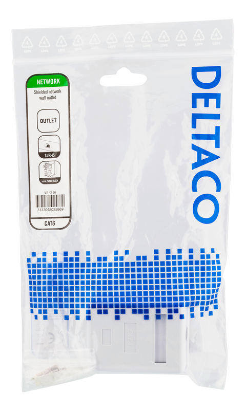 DELTACO skärmat vägguttag, utanpåliggande FTP 1xRJ45, Cat6, vit