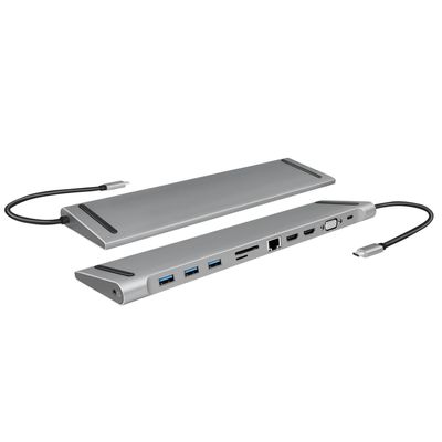 USB-C-docka 11-i-1 HDMI/VGA/RJ45/USB-C 100W