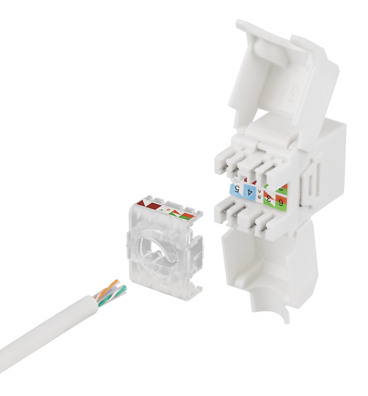 DELTACO Cat6A Keystone-uttag, 28AWG slim, verktygsfri, plast, vit