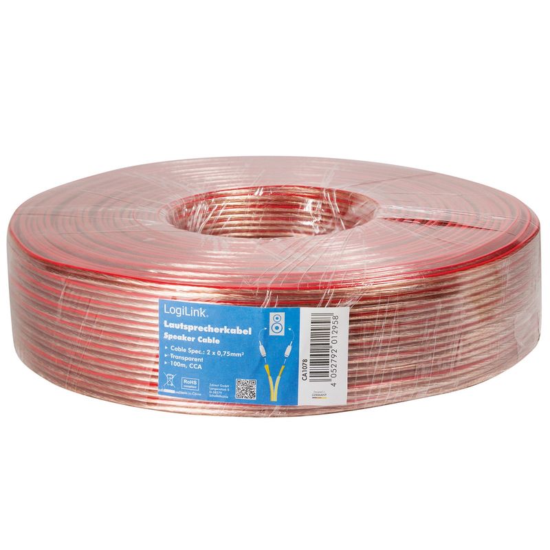 Högtalarkabel 2x0,75 100m Transparent
