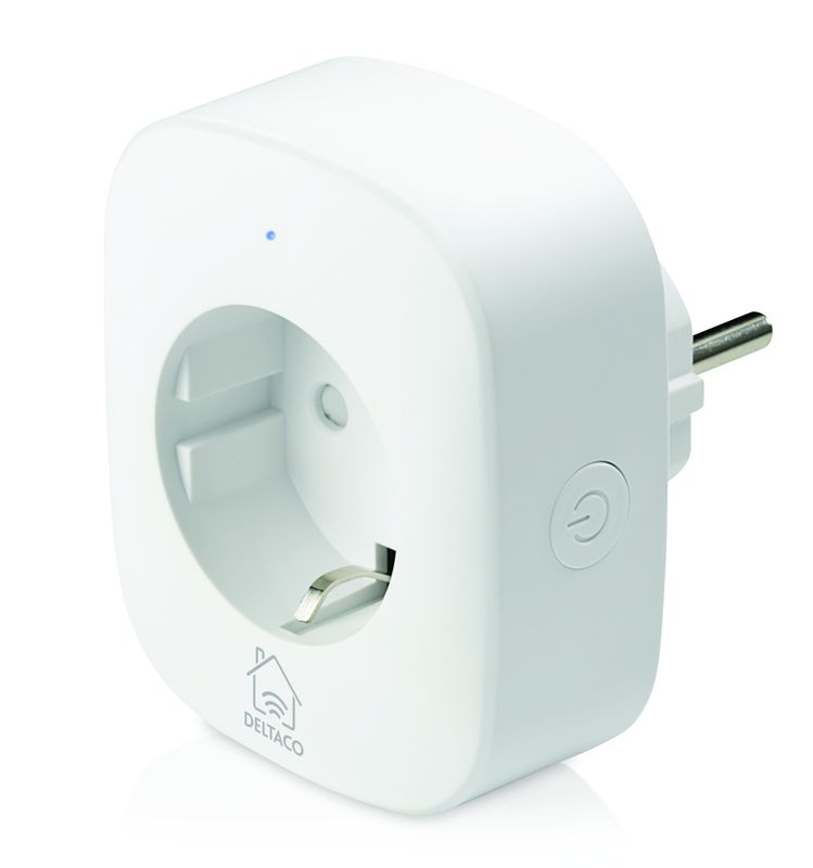 DELTACO SMART HOME strömbrytare, WiFi 2,4GHz, energiövervakning, 1xCEE 7/3, 10A, timer, vit