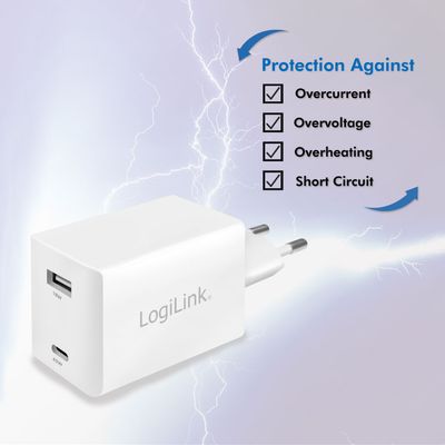 USB-laddare 1 x USB-C PD 1 x USB-A 48W GaN