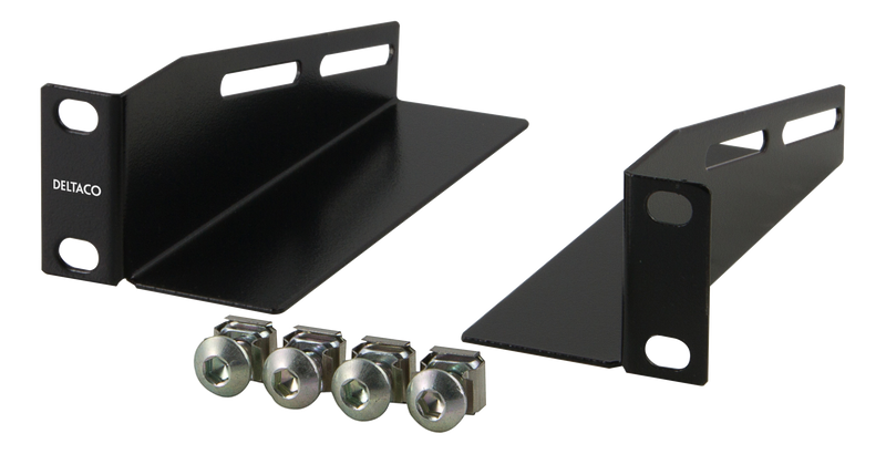 DELTACO L-support rails for 10" cabinets, 136mm, 2-pack, black.
