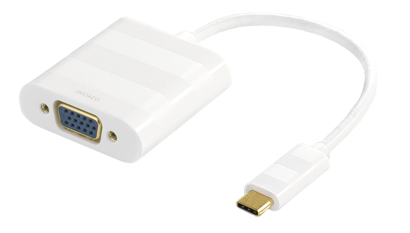 DELTACO USB 3.1 till VGA adapter, Typ C ha - VGA ho, 1080p, vit