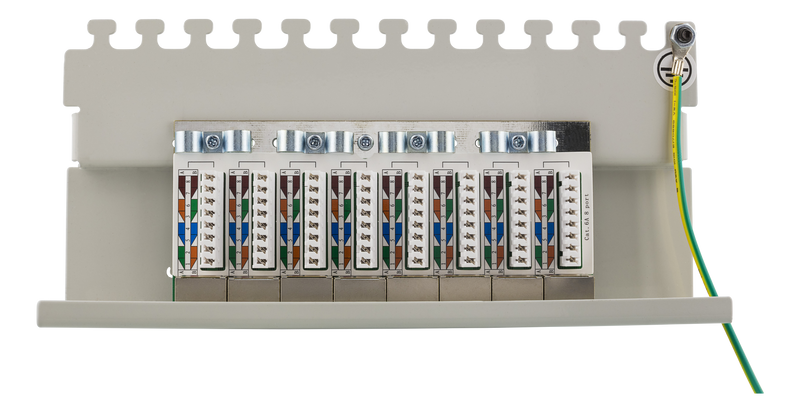 DELTACO Patchpanel, 8xRJ45, Cat6a, väggmonterbar, 10Gbps, grå