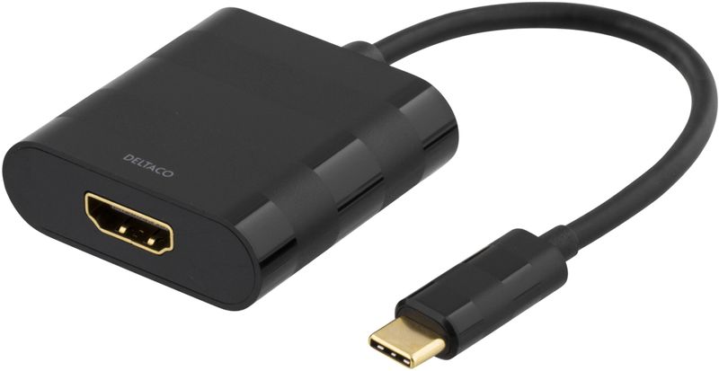 DELTACO USB-C till HDMI adapter, USB typ C hane - HDMI hona, svart