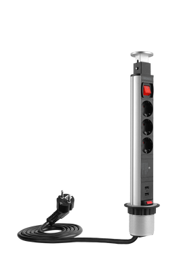 Power strip for desk/table with surge protection, 3xEU outlets, 2xUSB.