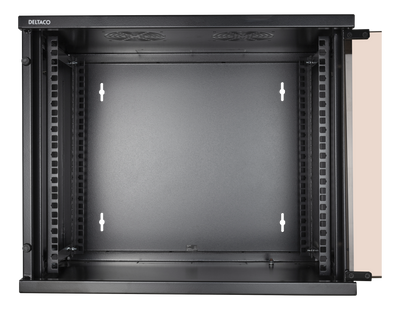 DELTACO 19" cabinet, 9U, 540x450mm, standing or wall-mounted, glass door, black.