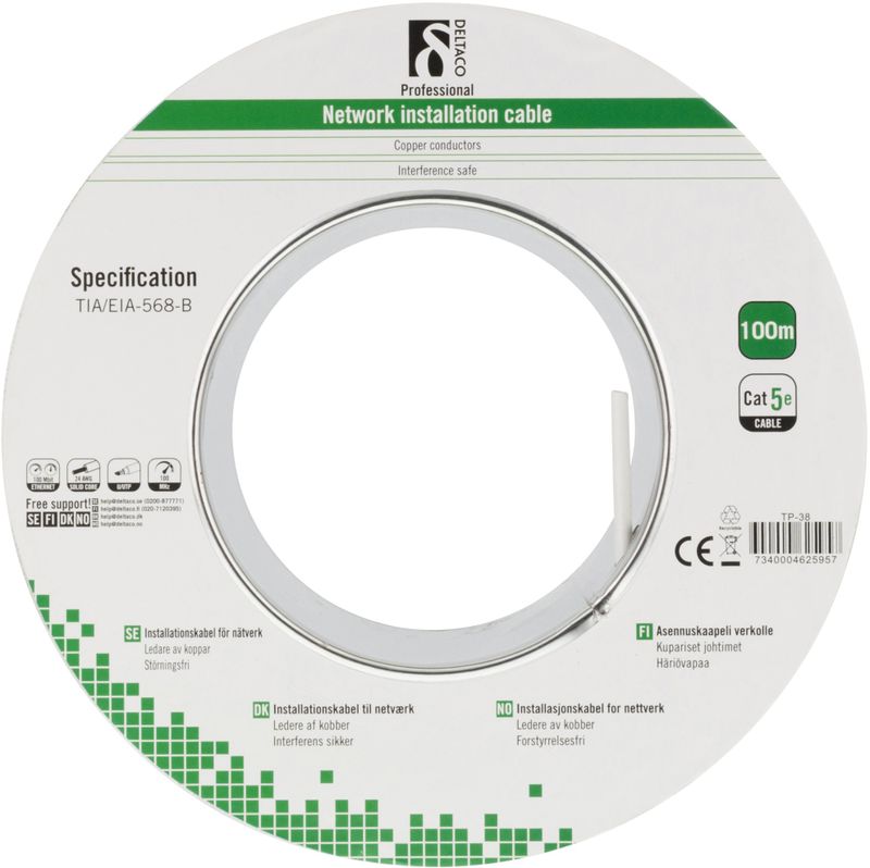 DELTACO U/UTP Installation Cable, Cat5e, 100m, white
