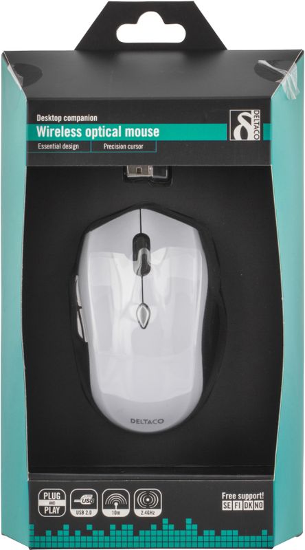 DELTACO trådlös optisk mus, 6 knappar med scroll, DPI-val, USB, sv/v