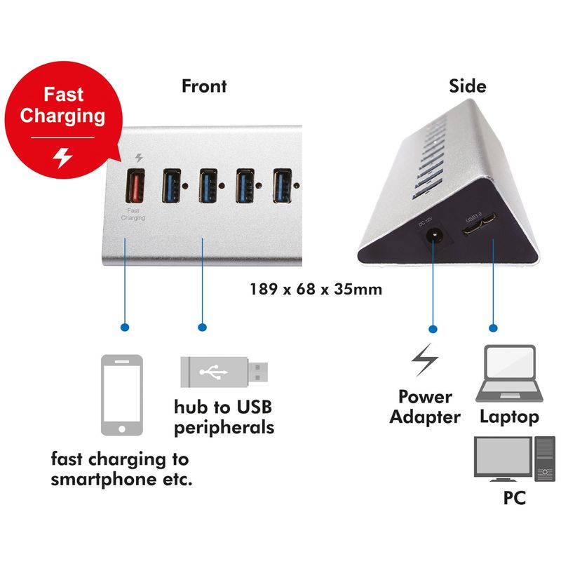 USB 3.0-hub 10+1 fast charge