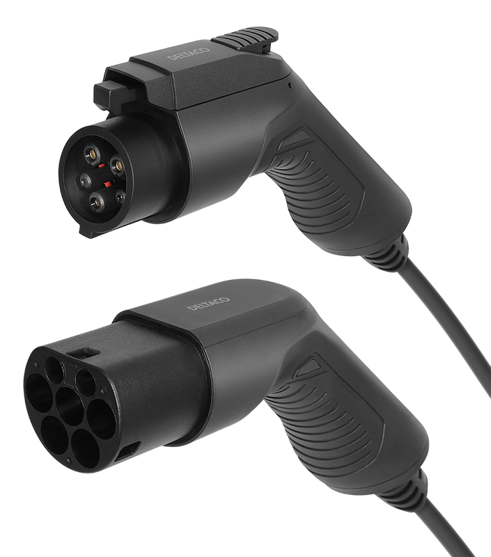 E-Charge laddkabel, typ 2 till typ 1, 1 fas, 16A, 3,6KW, 3m, svart