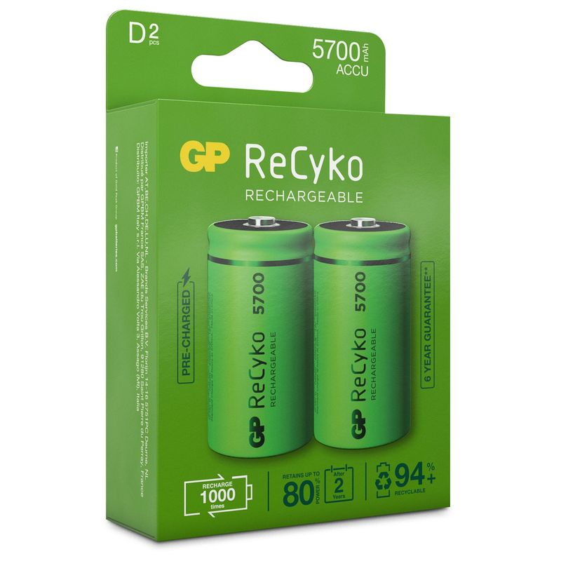 ReCyko Rechargeable D Batteries 5700mAh 2-Pack