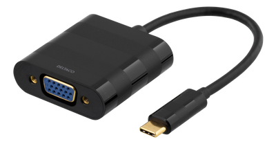 DELTACO USB 3.1 till VGA adapter, Typ C ha - VGA ho, 1080p, påse, svart