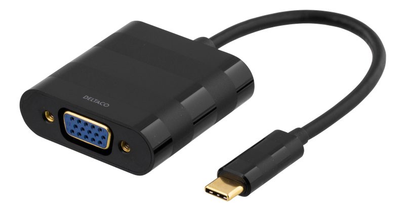 DELTACO USB 3.1 till VGA adapter, Typ C ha - VGA ho, 1080p, påse, svart