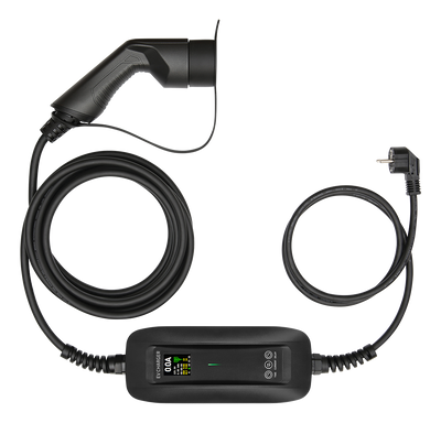 e-Charge laddkabel, Schuko till typ 2, 1fas, 6-16A, 4+1, 5m, svart