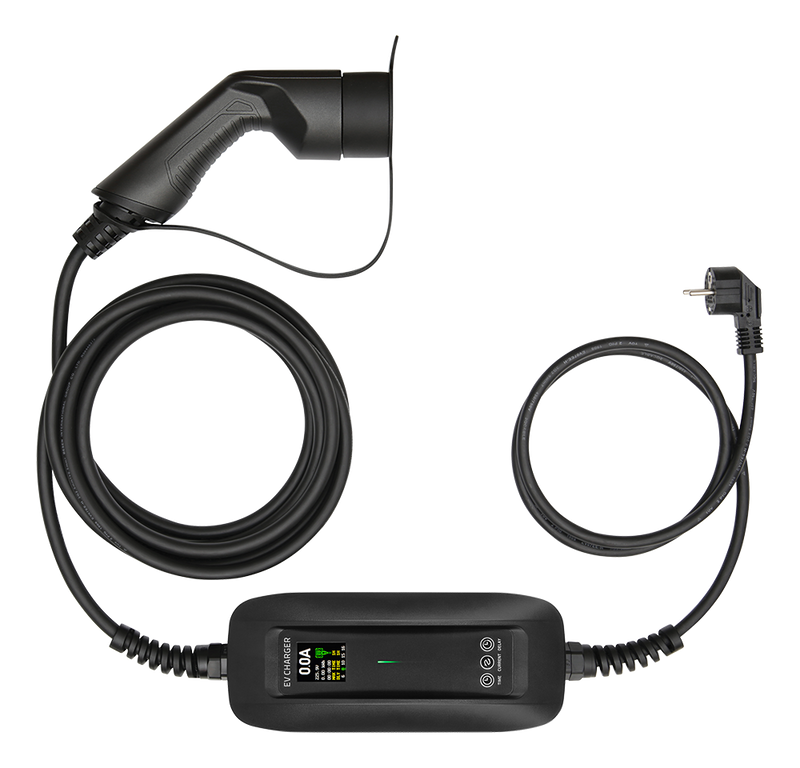 e-Charge laddkabel, Schuko till typ 2, 1fas, 6-16A, 4+1, 5m, svart