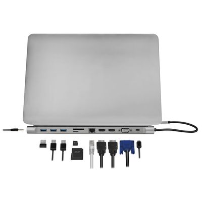 USB-C-docka 11-i-1 HDMI/VGA/RJ45/USB-C 100W