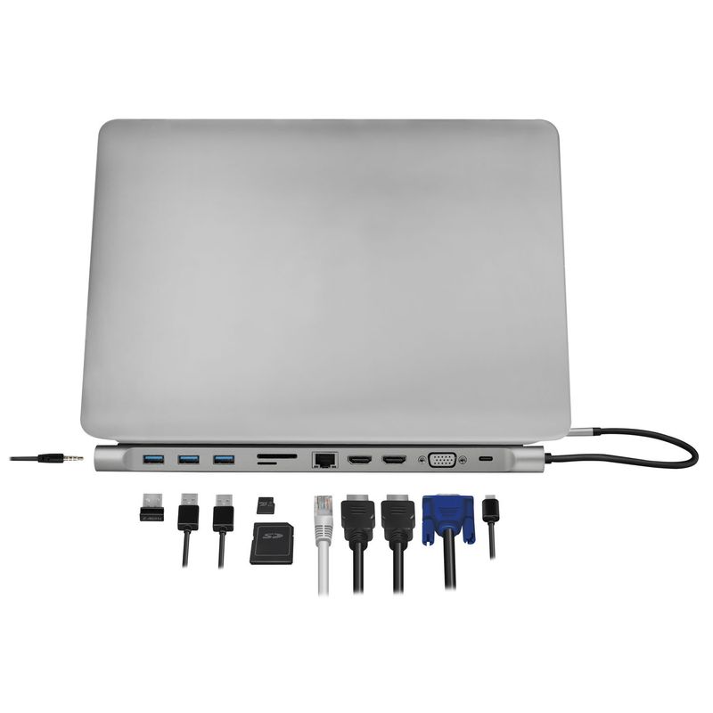 USB-C-docka 11-i-1 HDMI/VGA/RJ45/USB-C 100W