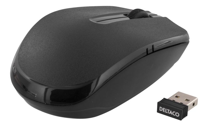 DELTACO trådlös optisk mus, 3 knappar med scroll, 1000 DPI, USB, sva