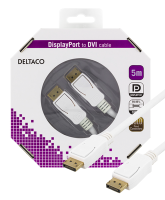 DisplayPort kabel 3m, Ultra HD i 60Hz, 21,6 Gb/s, vit