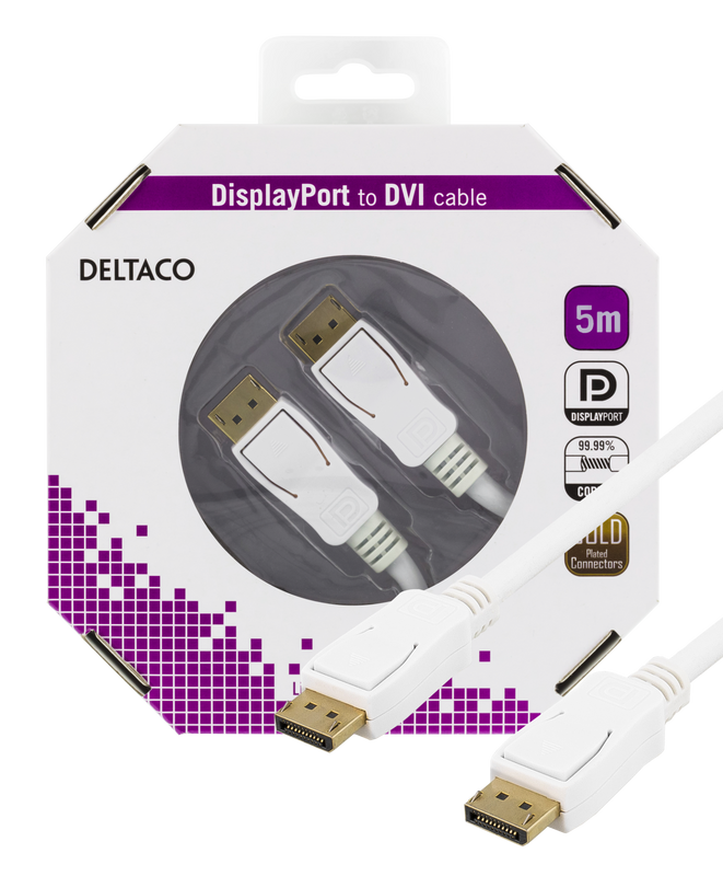 DisplayPort kabel 3m, Ultra HD i 60Hz, 21,6 Gb/s, vit